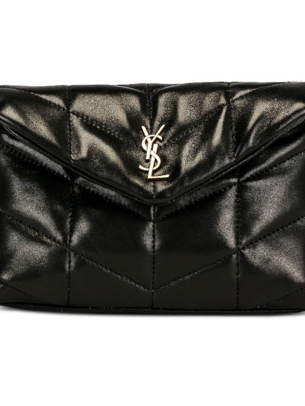 Saint Laurent Black Quilted Leather Envelope Pouch with Silver YSL Logo